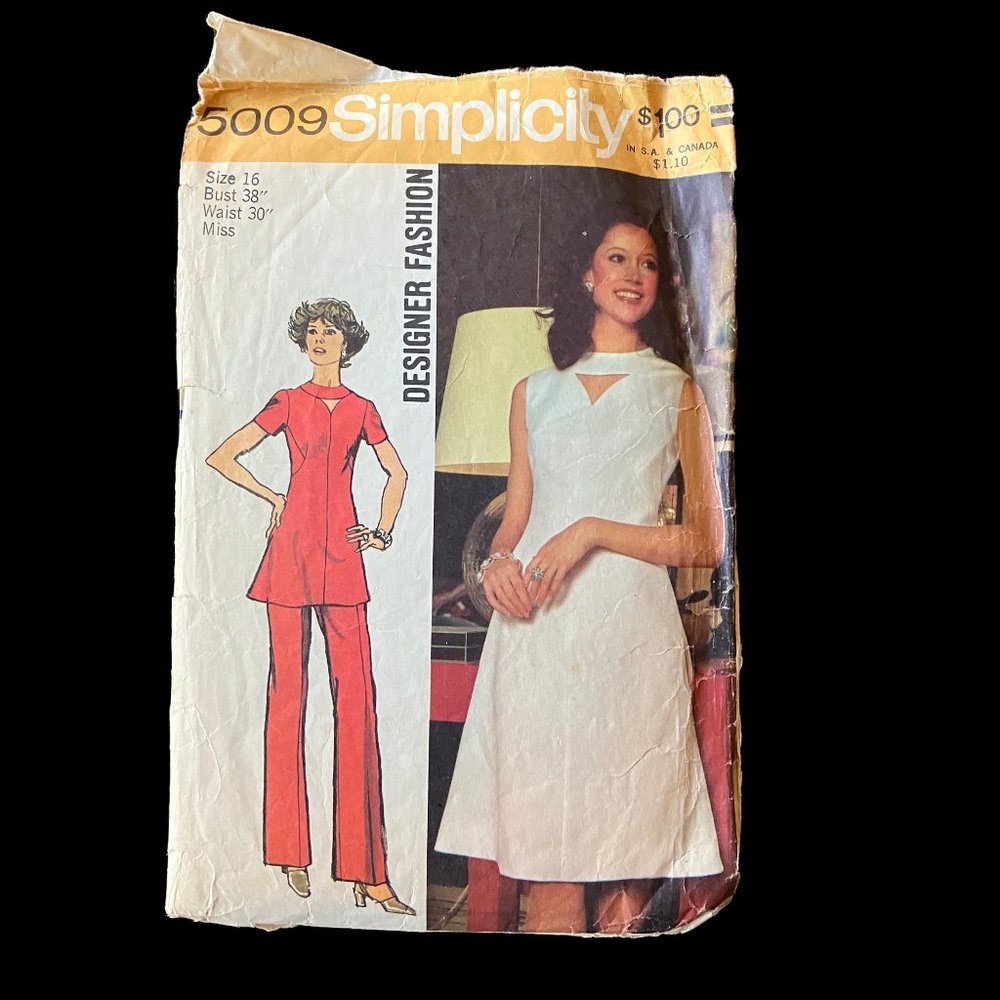 1972 Simplicity 5009 Dress Tunic Pants Sewing Pattern 38 Bust - Picture 1 of 4